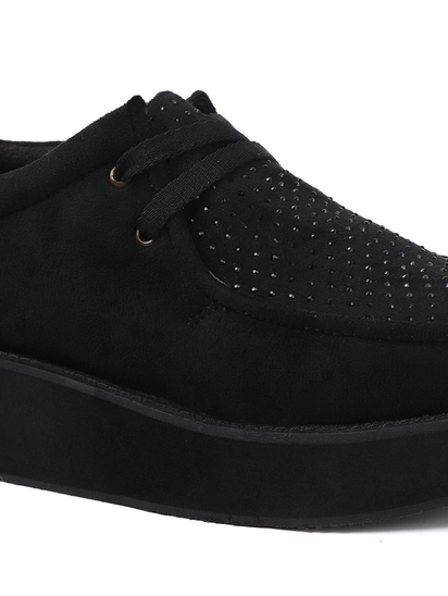 Black suede platform loafer shoes
