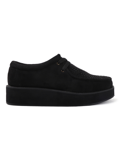 Black suede platform loafer shoes