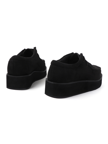 Black suede platform loafer shoes