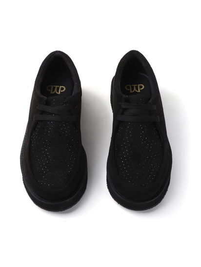 Black suede platform loafer shoes