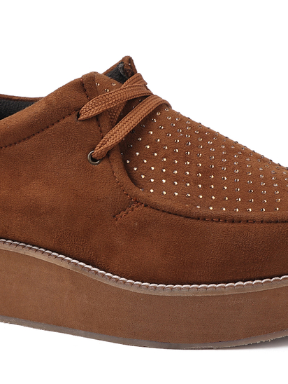 Brown suede platform loafer shoes