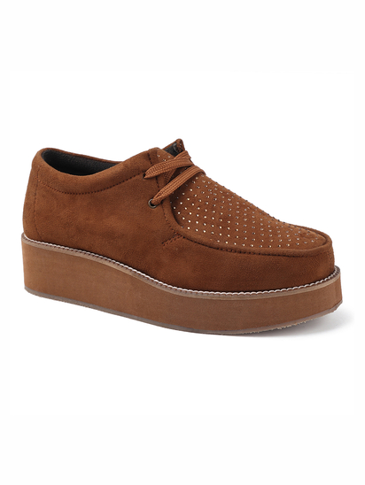 Brown suede platform loafer shoes