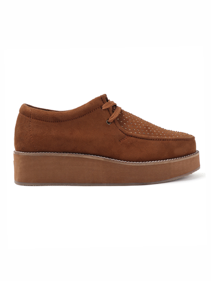 Brown suede platform loafer shoes