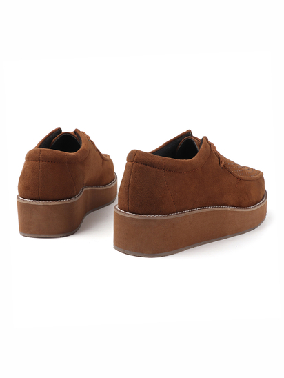 Brown suede platform loafer shoes