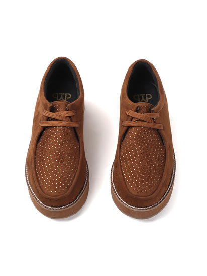Brown suede platform loafer shoes