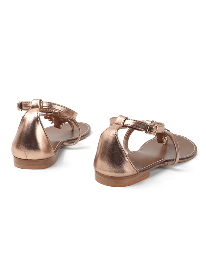 Leather Jeweled Metallic Sandal in Rose Gold