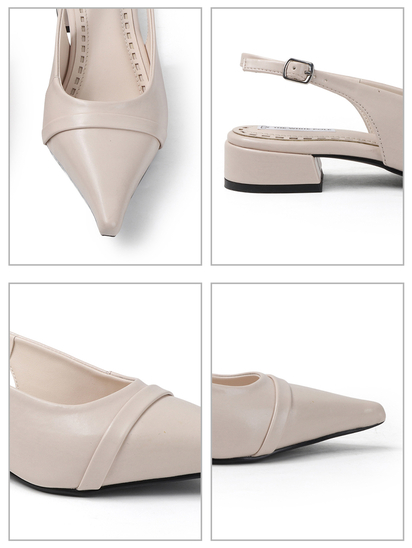 Pointed Toe Slingback Cream Block Heel mules