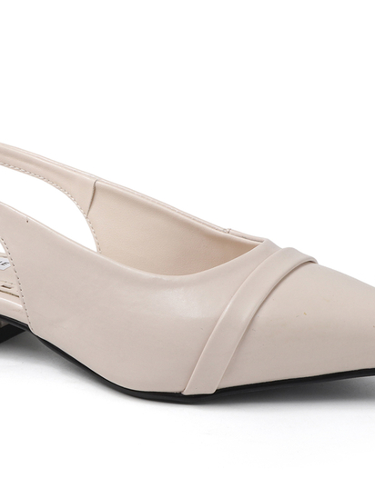 Pointed Toe Slingback Cream Block Heel mules