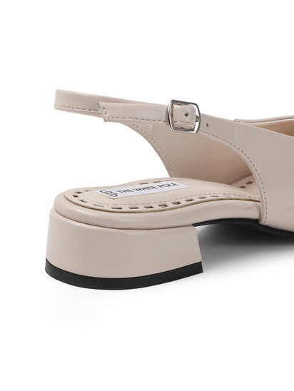 Pointed Toe Slingback Cream Block Heel mules