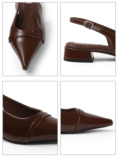Pointed Toe Slingback Brown Block Heel mules