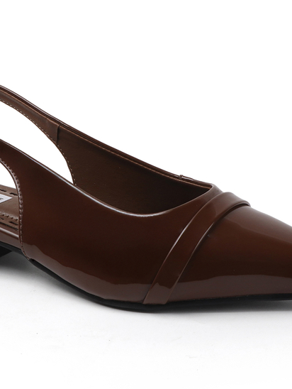 Pointed Toe Slingback Brown Block Heel mules