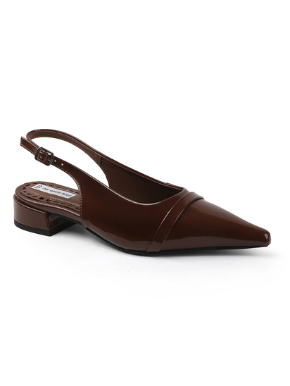 Pointed Toe Slingback Brown Block Heel mules