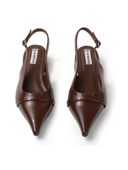 Pointed Toe Slingback Brown Block Heel mules