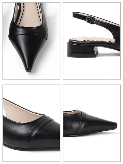 Pointed Toe Slingback Black Block Heel mules