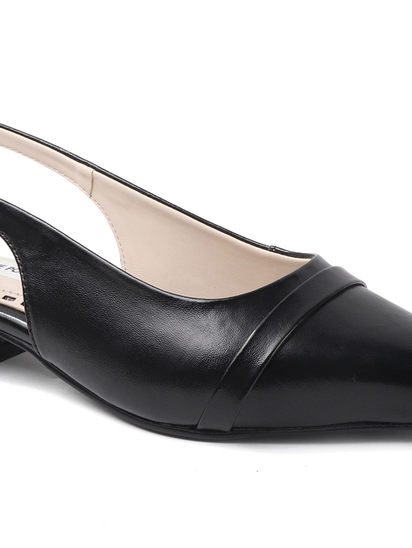 Pointed Toe Slingback Black Block Heel mules