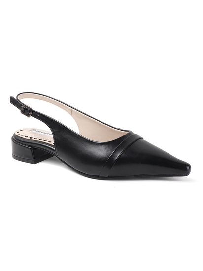 Pointed Toe Slingback Black Block Heel mules