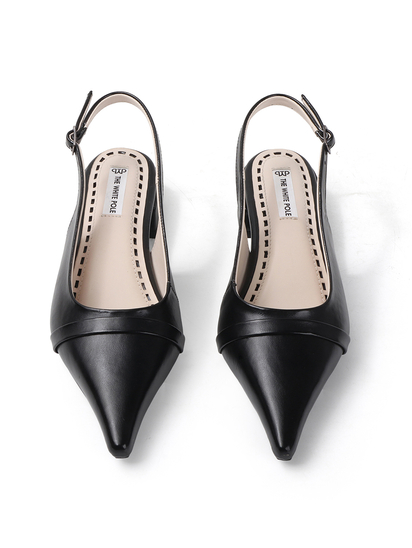 Pointed Toe Slingback Black Block Heel mules