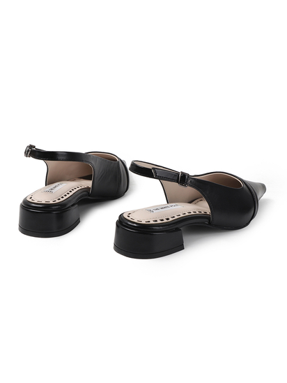 Pointed Toe Slingback Black Block Heel mules