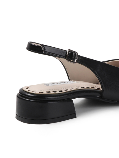 Pointed Toe Slingback Black Block Heel mules