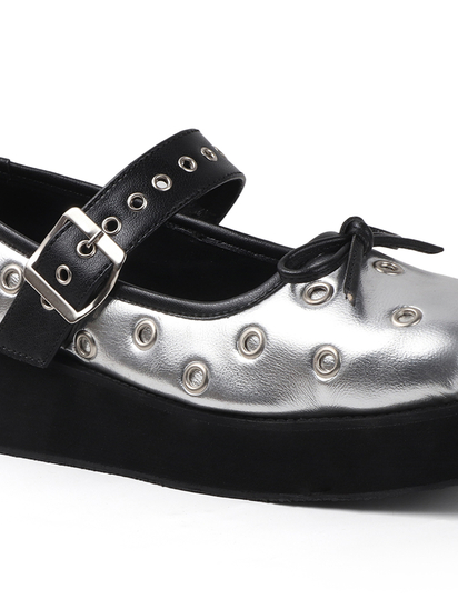 Studded Platform Mary Jane in Silver