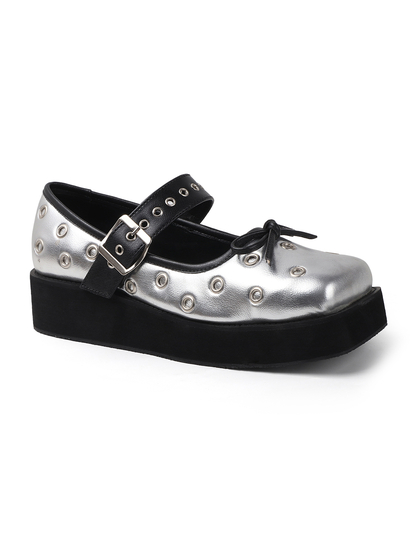 Studded Platform Mary Jane in Silver