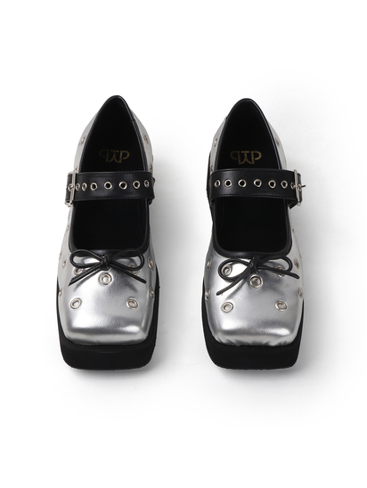 Studded Platform Mary Jane in Silver