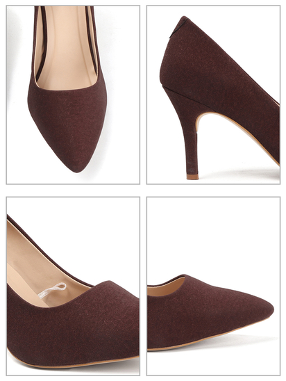 Maroon Mid-Height Suede Pointed-Toe Stiletto