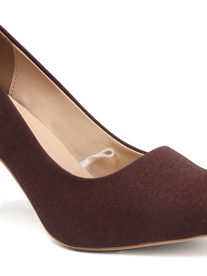 Maroon Mid-Height Suede Pointed-Toe Stiletto
