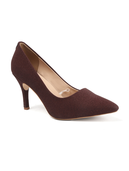 Maroon Mid-Height Suede Pointed-Toe Stiletto