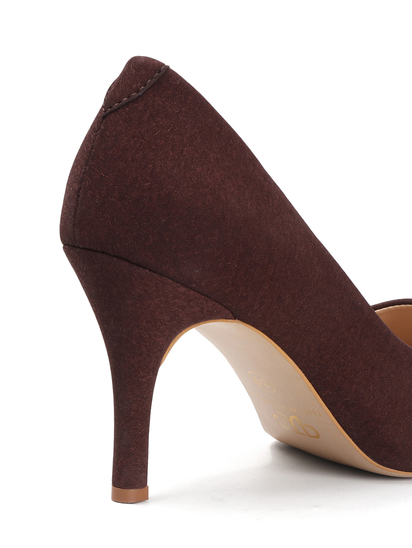 Maroon Mid-Height Suede Pointed-Toe Stiletto