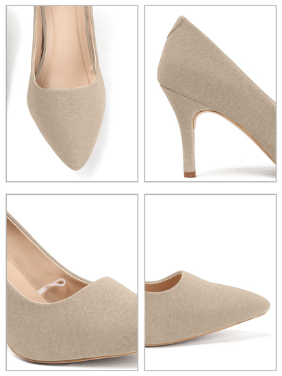 Beige Mid-Height Suede Pointed-Toe Stiletto