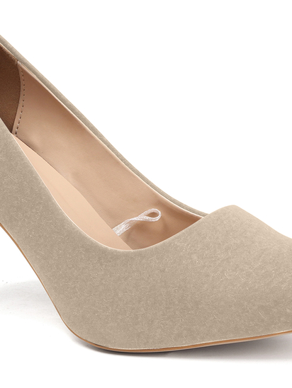 Beige Mid-Height Suede Pointed-Toe Stiletto