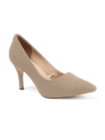 Beige Mid-Height Suede Pointed-Toe Stiletto