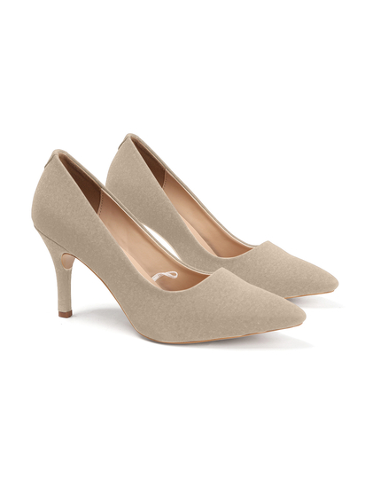 Beige Mid-Height Suede Pointed-Toe Stiletto