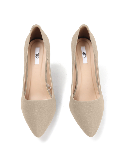 Beige Mid-Height Suede Pointed-Toe Stiletto