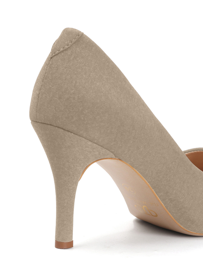 Beige Mid-Height Suede Pointed-Toe Stiletto