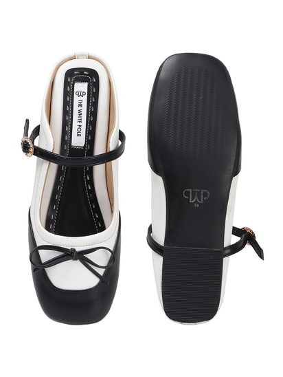 Two-Tone Mary Jane mules in White Black