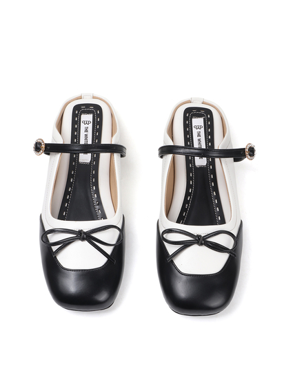 Two-Tone Mary Jane mules in White Black