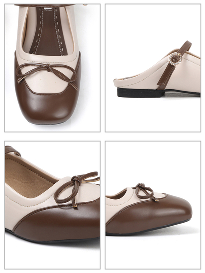 Two-Tone Mary Jane mules in White Brown