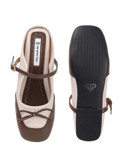 Two-Tone Mary Jane mules in White Brown