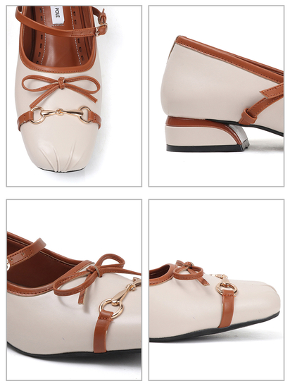 White and Brown leather mary jane ballet flats