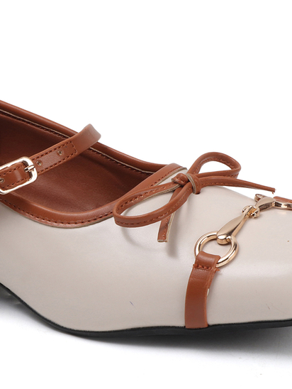 White and Brown leather mary jane ballet flats
