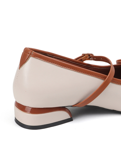 White and Brown leather mary jane ballet flats