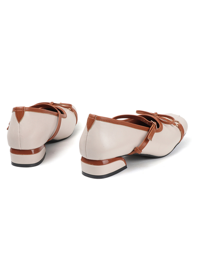 White and Brown leather mary jane ballet flats