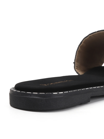 Black Embellished Slip-On Flats With Gold Bead Detailing