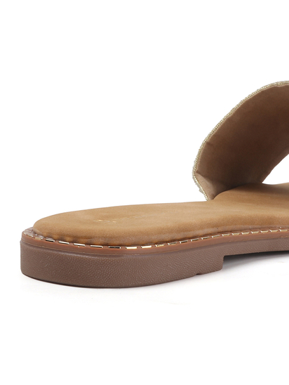 Golden Embellished Slip-On Flats With Gold Bead Detailing