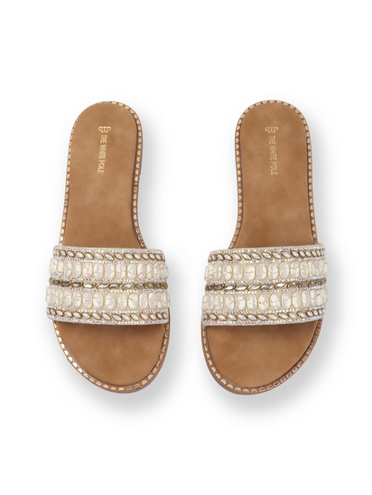 Golden Embellished Slip-On Flats With Gold Bead Detailing