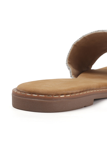 Silver Embellished Slip-On Flats With Gold Bead Detailing