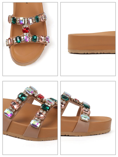 Crystal Embellished Slide Sandal in Nude