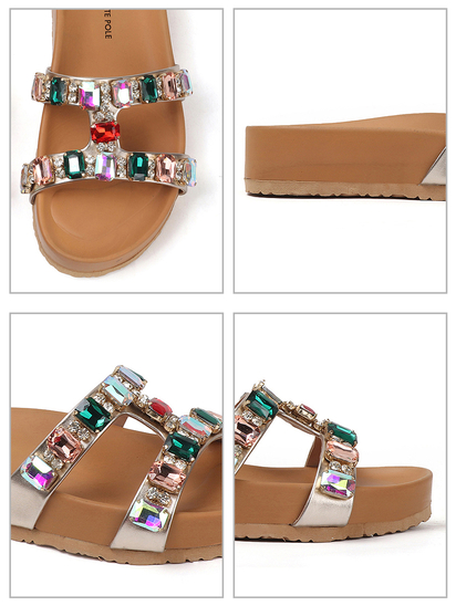 Crystal Embellished Slide Sandal in Gold